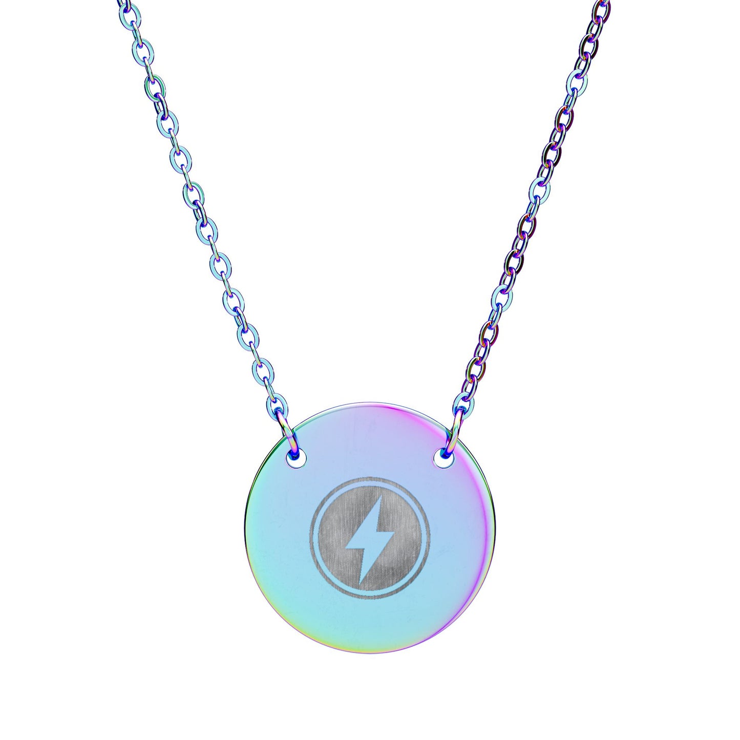 Engraved Lightning Circle Necklace — Minimal Power Pendant
