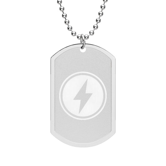 Lightning Bolt Dog Tag Necklace — Gold or Silver Military-Style Pendant