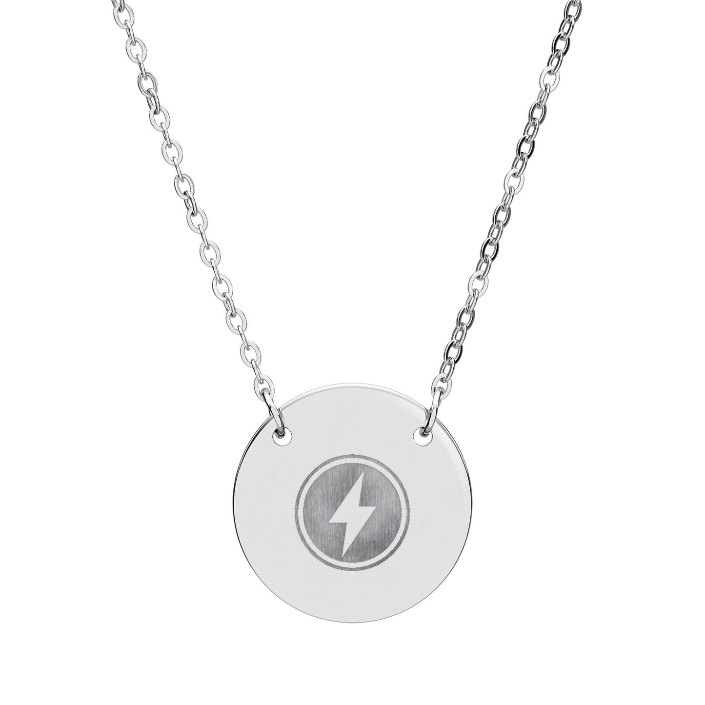 Engraved Lightning Circle Necklace — Minimal Power Pendant