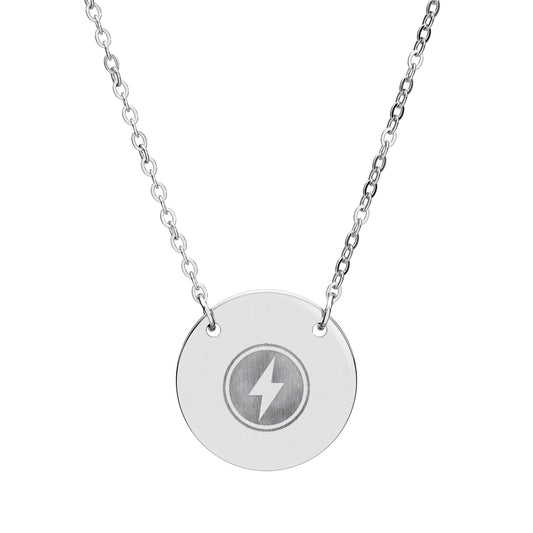 Engraved Lightning Circle Necklace — Minimal Power Pendant