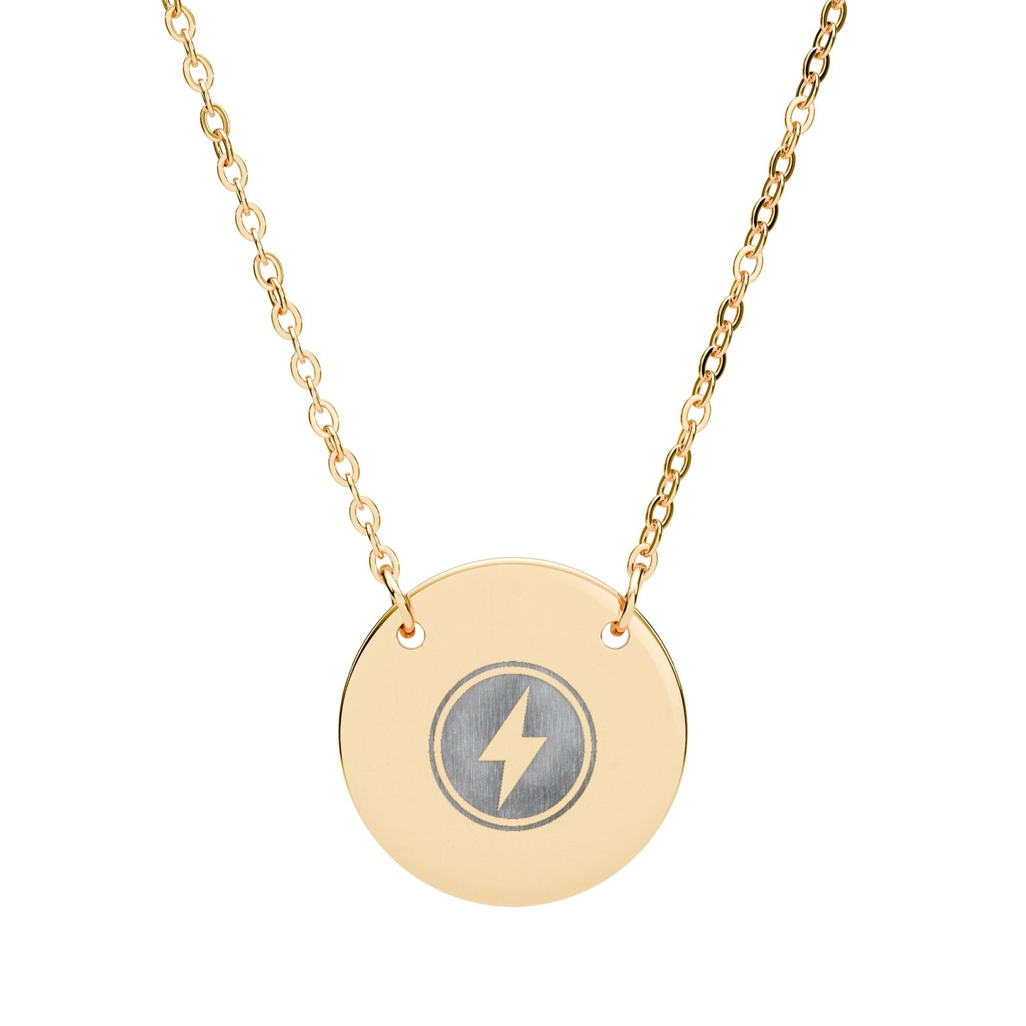 Engraved Lightning Circle Necklace — Minimal Power Pendant