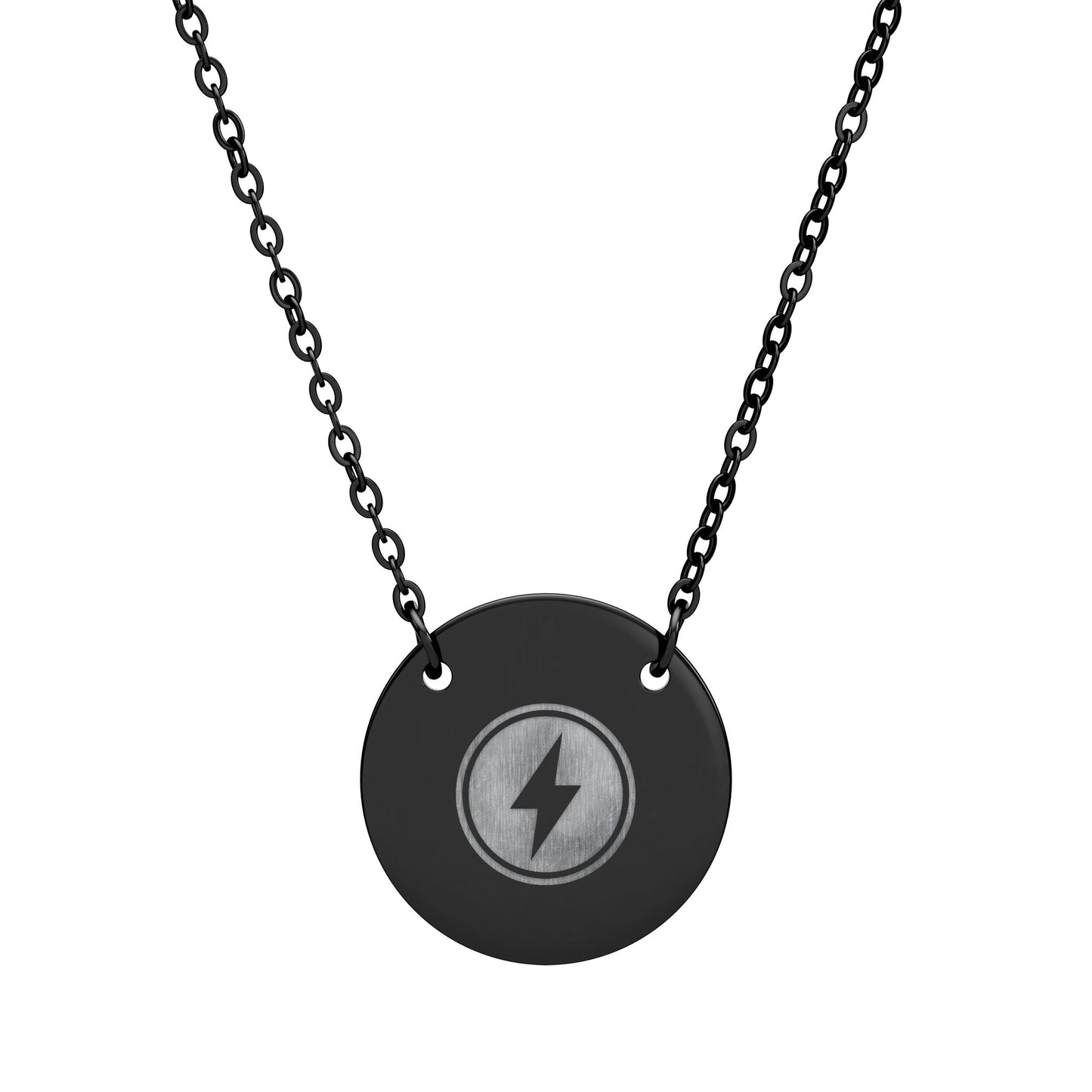 Engraved Lightning Circle Necklace — Minimal Power Pendant
