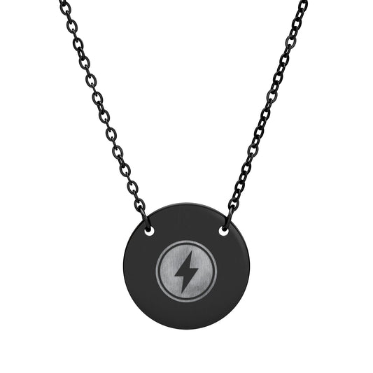 Engraved Lightning Circle Necklace — Minimal Power Pendant