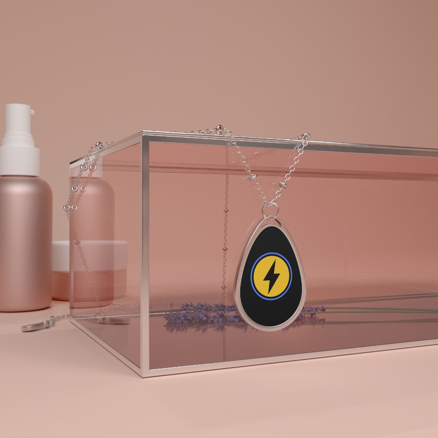 Lightning Bolt Oval Necklace — Minimalist Energy Pendant