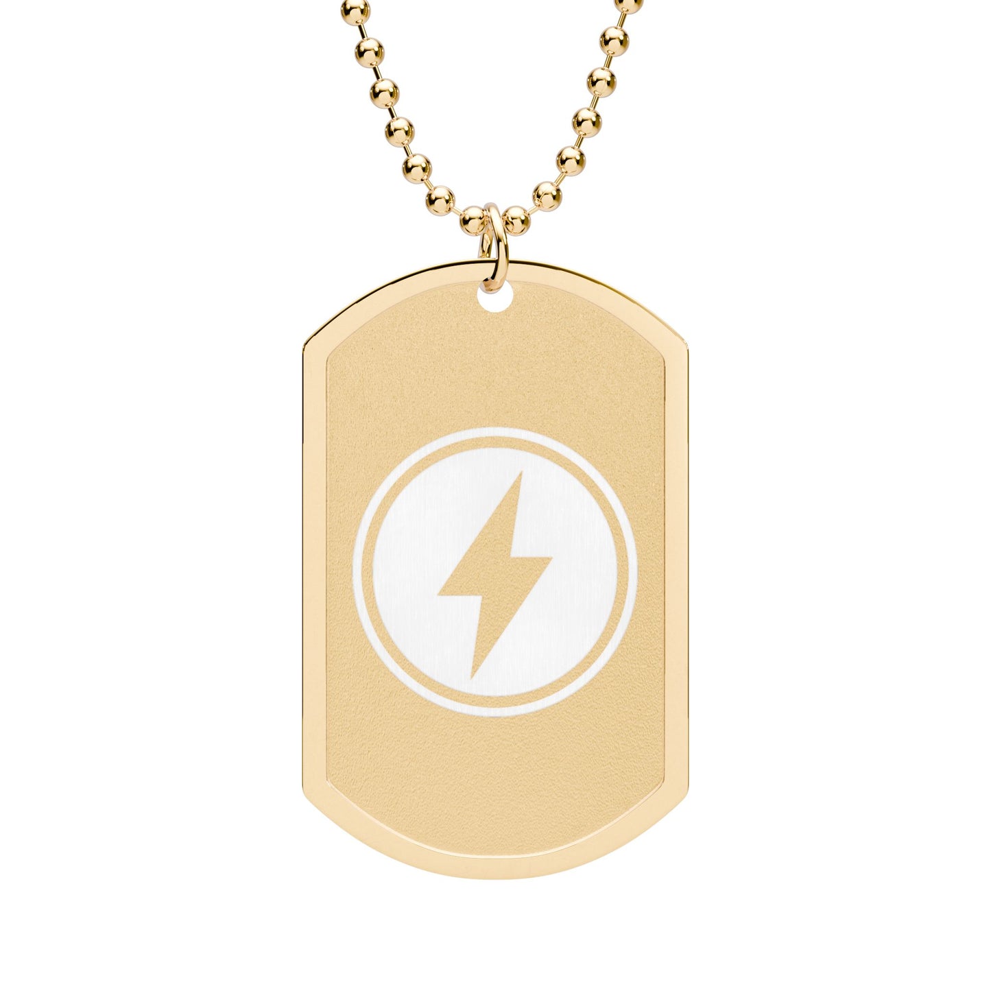 Lightning Bolt Dog Tag Necklace — Gold or Silver Military-Style Pendant