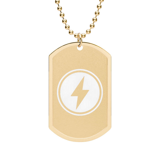 Lightning Bolt Dog Tag Necklace — Gold or Silver Military-Style Pendant