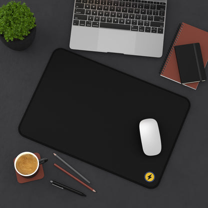 Desk Mat — Minimal Black Mouse Pad with Yellow Lightning Logo