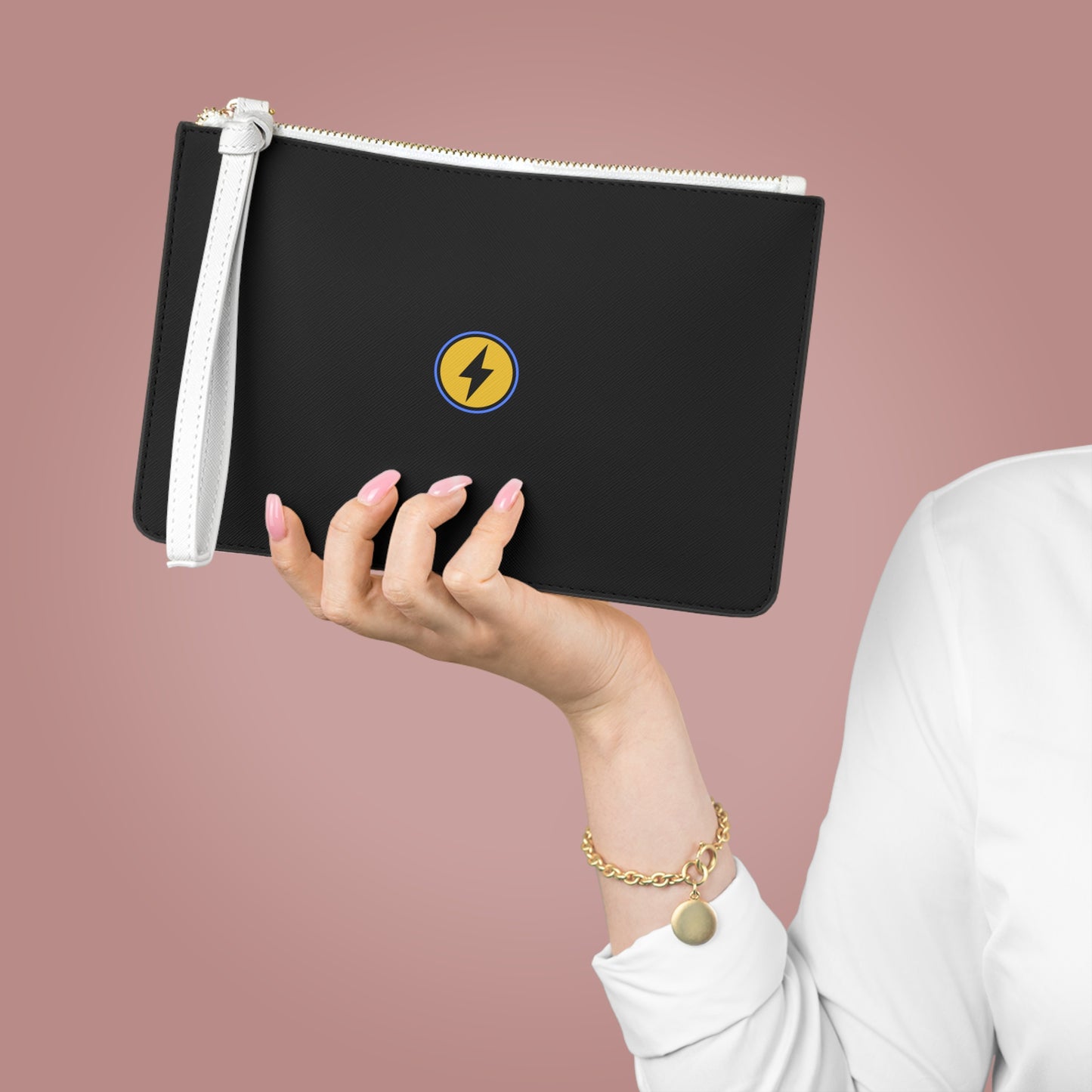 Minimal Lightning Bolt Clutch Bag — Black Wristlet Purse