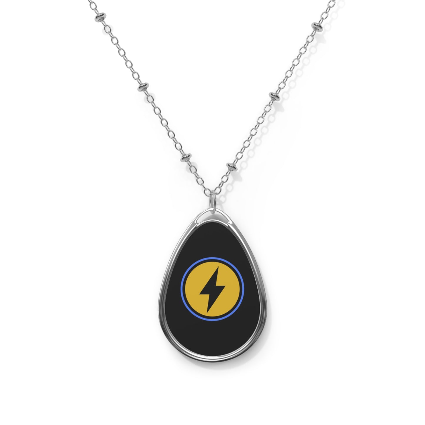 Lightning Bolt Oval Necklace — Minimalist Energy Pendant