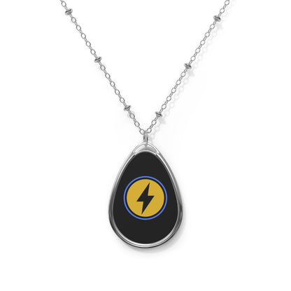 Lightning Bolt Oval Necklace — Minimalist Energy Pendant
