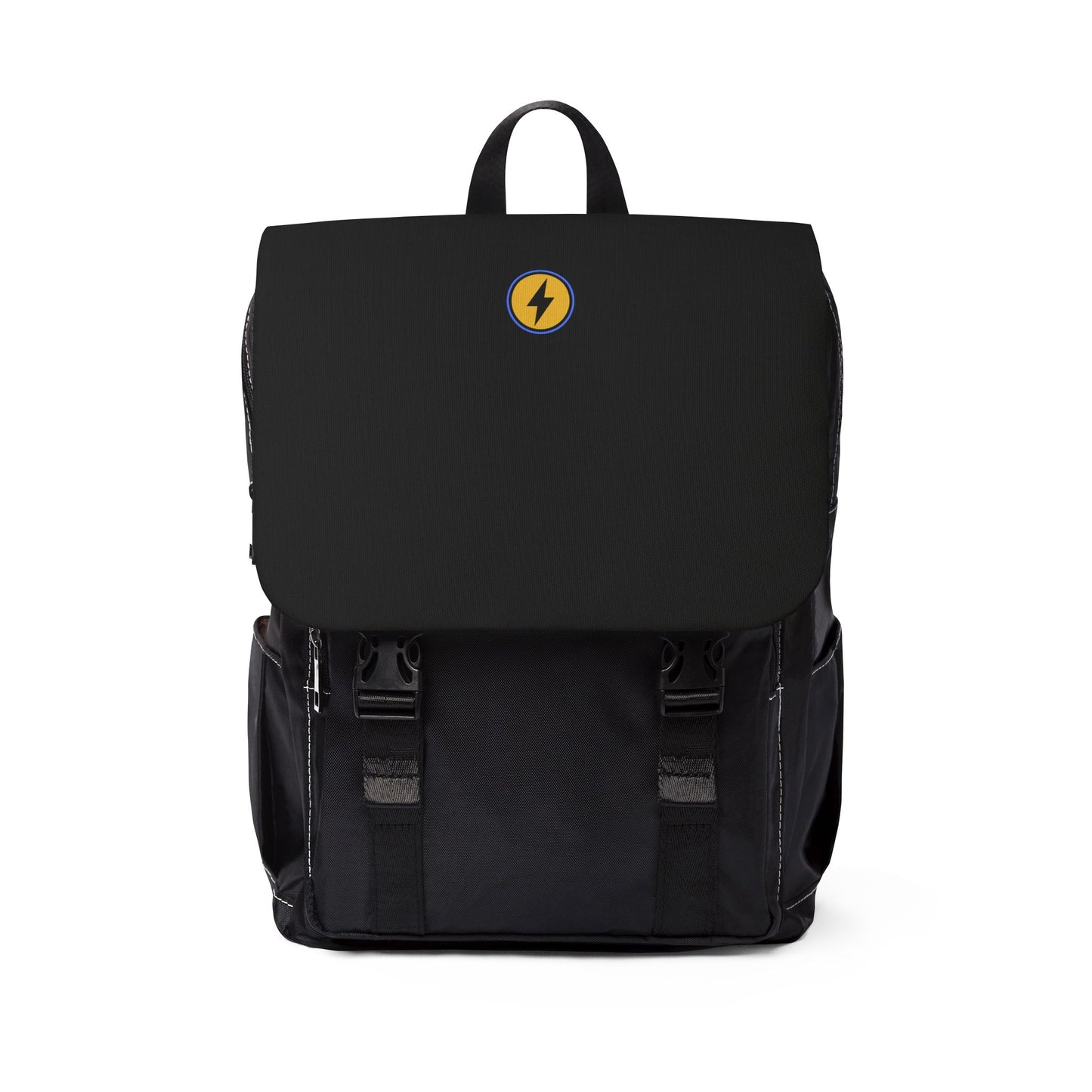 Black Casual Backpack with Yellow Lightning Bolt — Everyday Travel & Commuter Bag