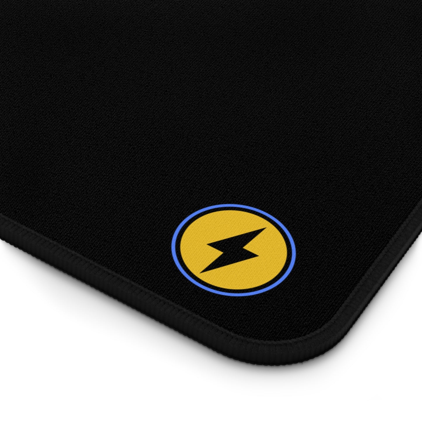 Desk Mat — Minimal Black Mouse Pad with Yellow Lightning Logo