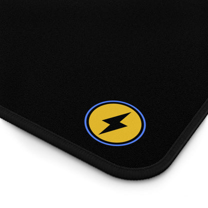 Desk Mat — Minimal Black Mouse Pad with Yellow Lightning Logo