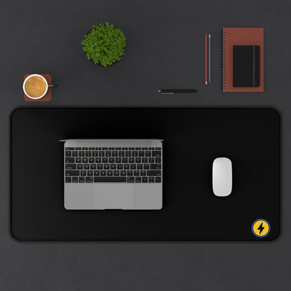 Desk Mat — Minimal Black Mouse Pad with Yellow Lightning Logo