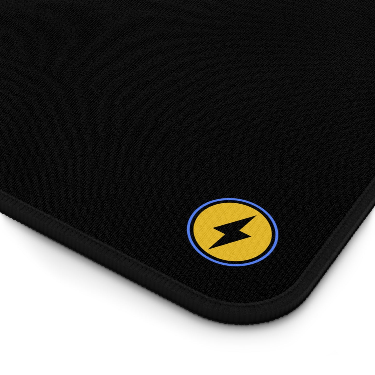 Desk Mat — Minimal Black Mouse Pad with Yellow Lightning Logo