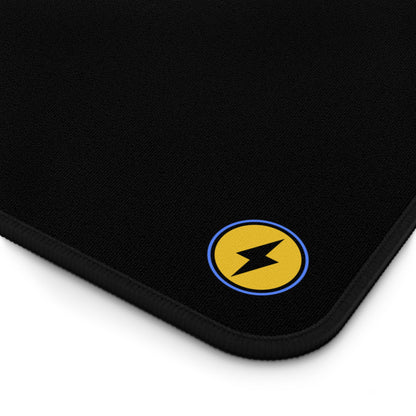 Desk Mat — Minimal Black Mouse Pad with Yellow Lightning Logo