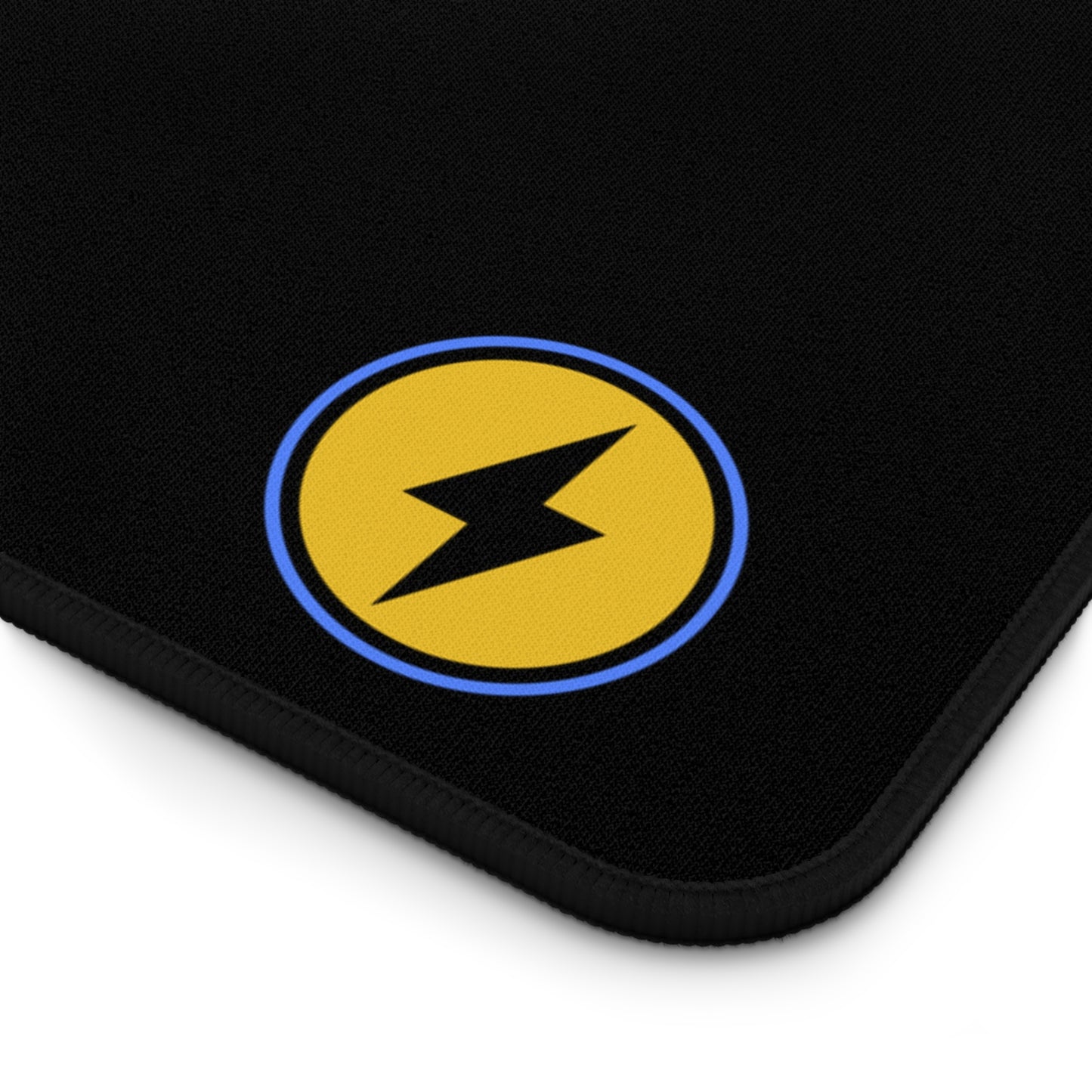 Desk Mat — Minimal Black Mouse Pad with Yellow Lightning Logo