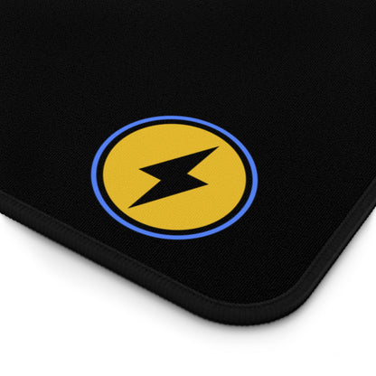 Desk Mat — Minimal Black Mouse Pad with Yellow Lightning Logo