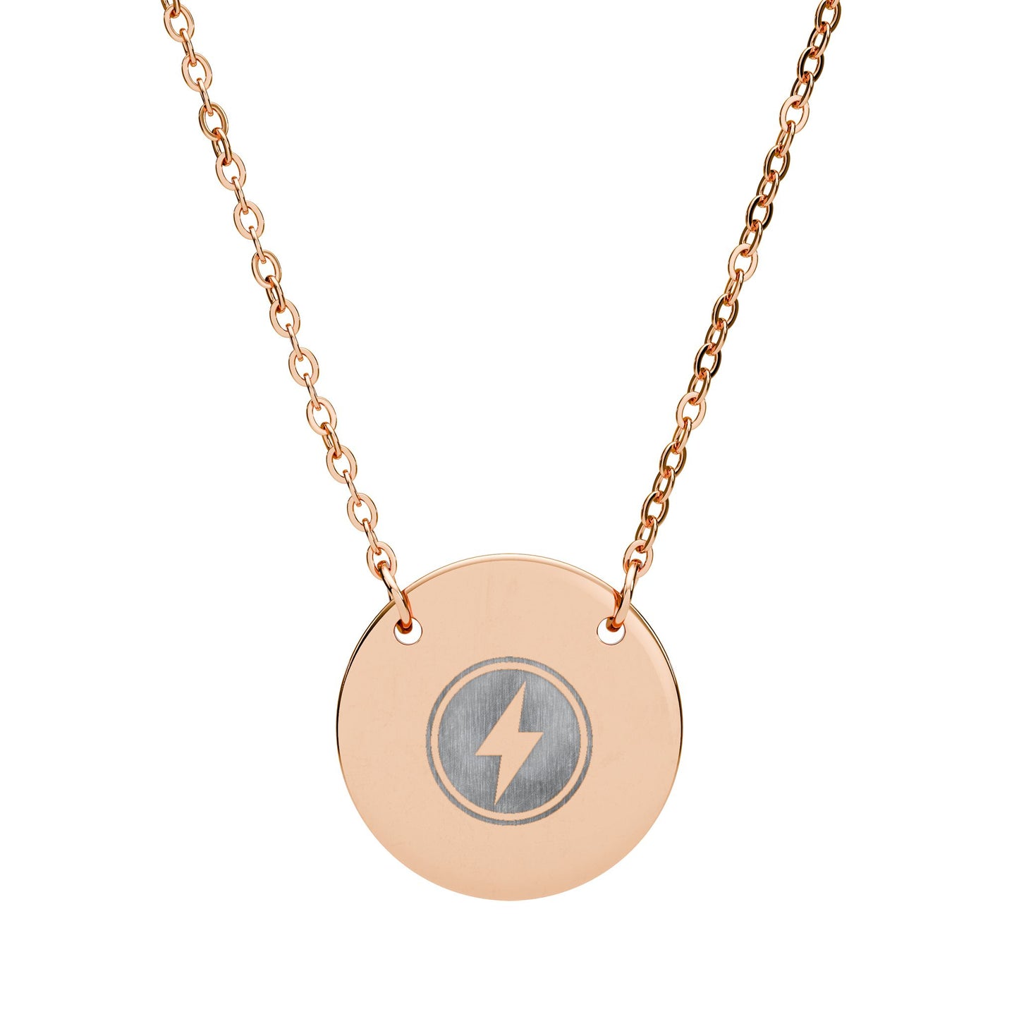 Engraved Lightning Circle Necklace — Minimal Power Pendant