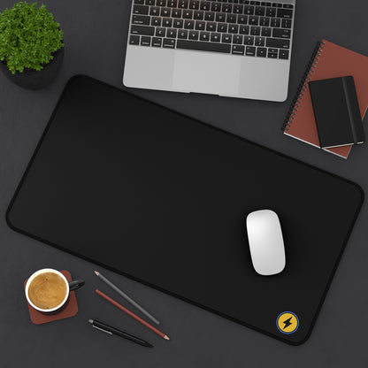 Desk Mat — Minimal Black Mouse Pad with Yellow Lightning Logo
